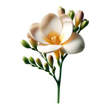  A single freesia, embodying the theme of Mother's Day, rendered in a realistic and minimalist 3D style