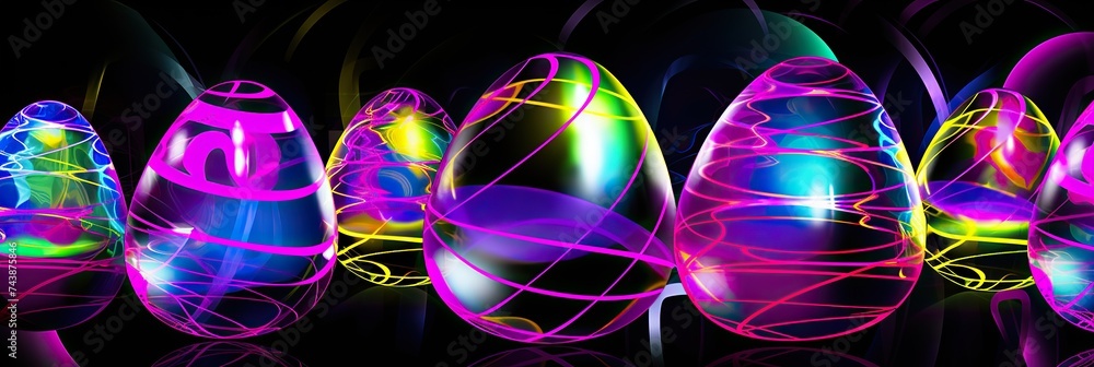 Poster a collection of colorful eggs arranged in a harmonious display, creating a visually striking composi