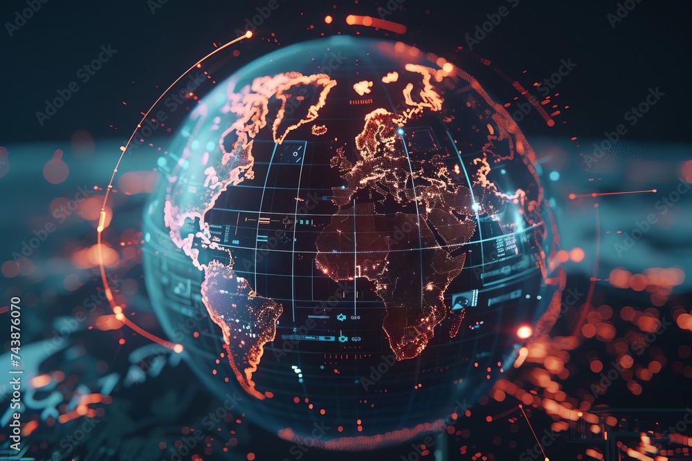 Aufkleber global connectivity concept stylish cgi world globe with digital links symbolizing international com