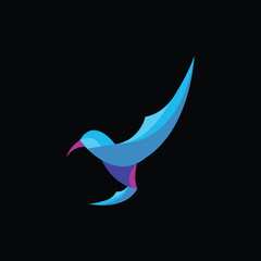 Abstract, Simple, Blue, Modern, Elegant, Hummingird Flying Silhouette Business, Digital, Multimedia Logo Design Vector