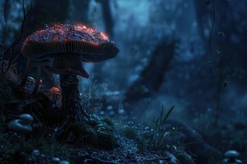 Fototapeta na wymiar Fantasy 4K Mushroom Wallpaper with Jungle and Forest Background.