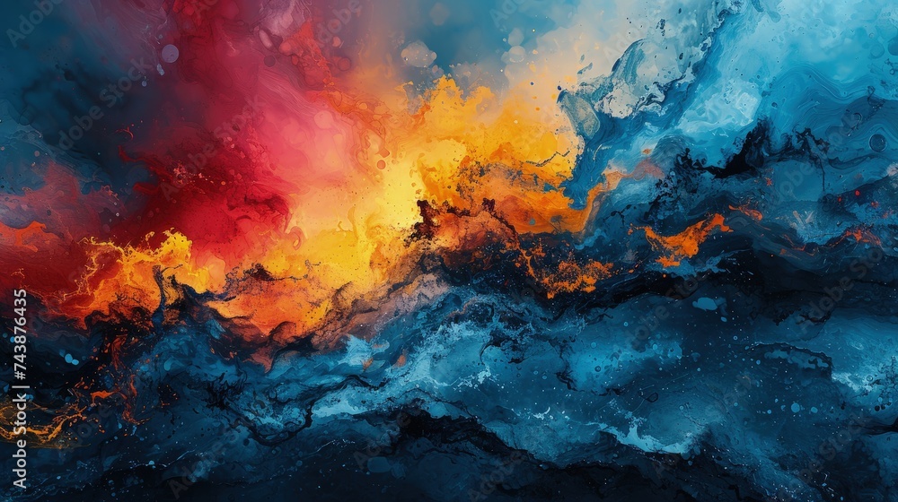 Aufkleber swirling patterns of vibrant blue, red, and yellow colors dance across the canvas in a mesmerizing d