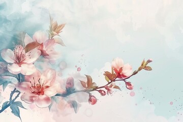 Scenic watercolor background  floral composition Sakura