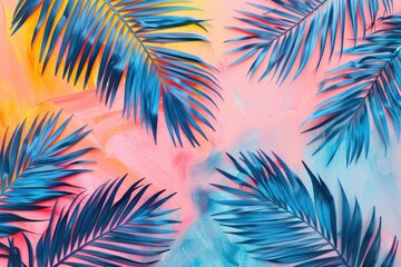 Fototapeta na wymiar Colorful tropical palm leaves background for summer fashion concept.