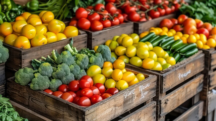 Image of a farmer's market stall brimming with organic fruits and vegetables