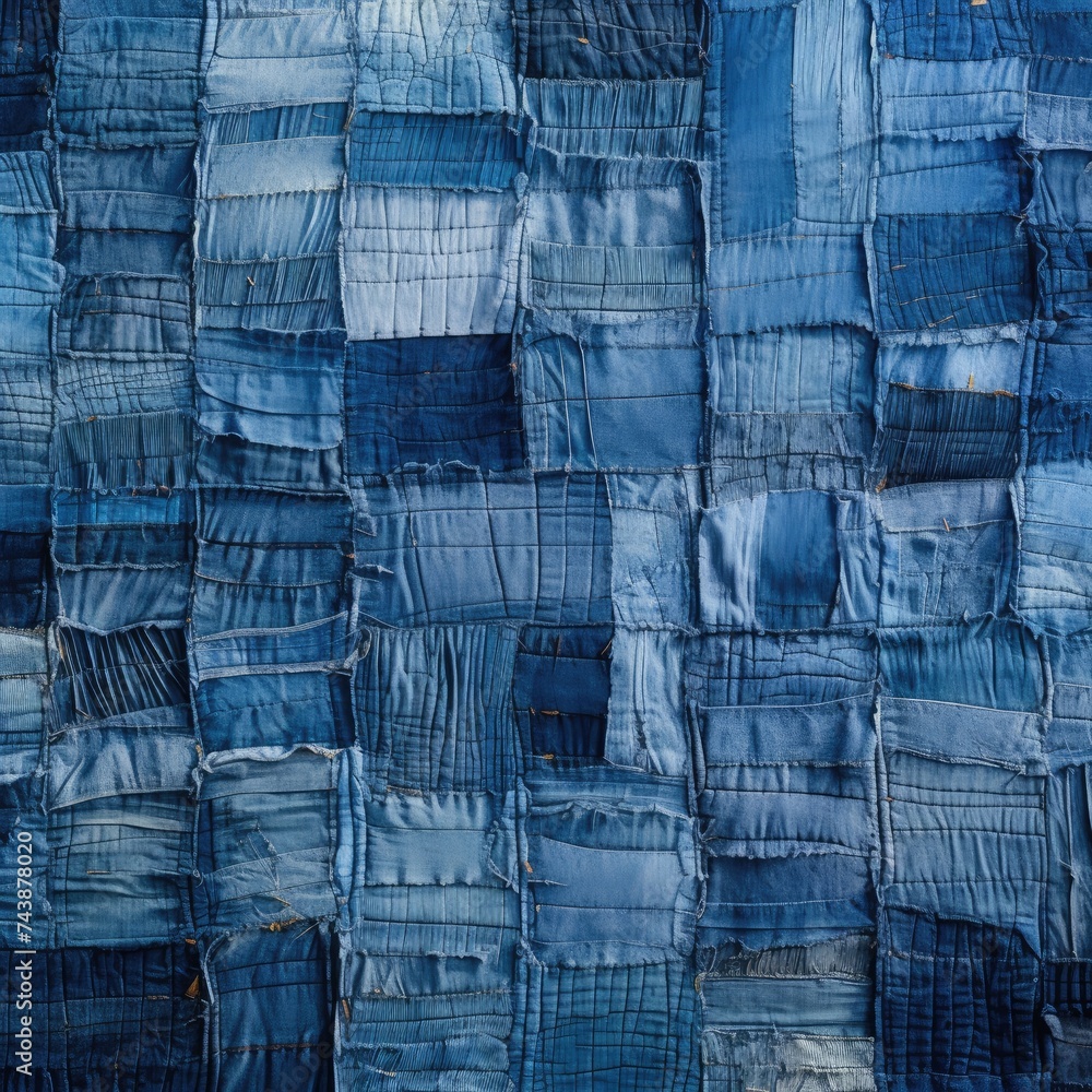 Aufkleber A piece of blue fabric intricately designed with a pattern of squares and lines, creating a captivating visual puzzle