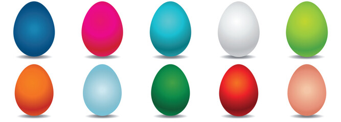 Colorful Easter eggs isolated on white background. Seasonal spring decoration element. Egg hunt game. Vector illustration.