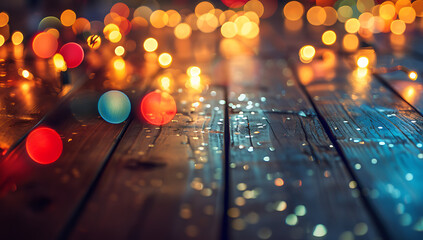 a photo with colorful multi blended lights on a wood  - obrazy, fototapety, plakaty