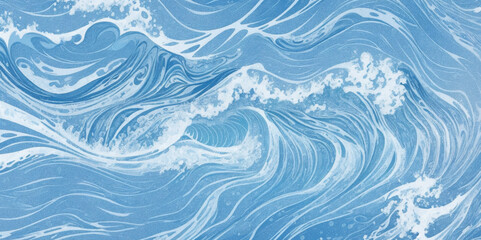 Blue ocean wave background. Blue and white water ocean background. Wavy line background. Hand drawn watercolour ocean background. Vector illustration. - obrazy, fototapety, plakaty