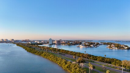 A drone photos of the road to Clearwater Beach, Florida - obrazy, fototapety, plakaty
