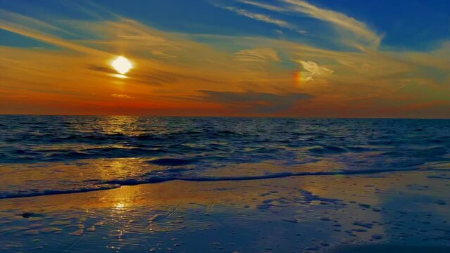 Rainbow Colorful Sunset Ocean Beach Waves