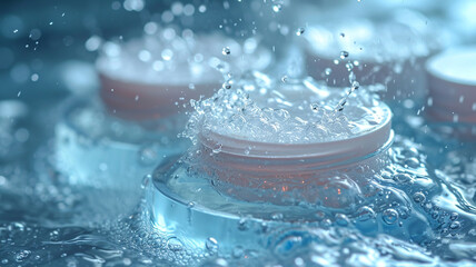 Cosmetics on water, water splashing