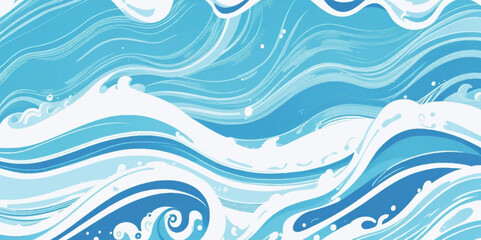 Fototapeta na wymiar Vector ocean watercolor soft blue and white wavey curve line background. Blue water ocean sea wave seamless background.