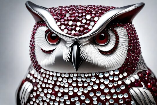 silver owl with maroon gems