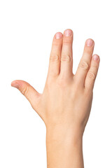 Male hand isolated on a white background. child palm close up