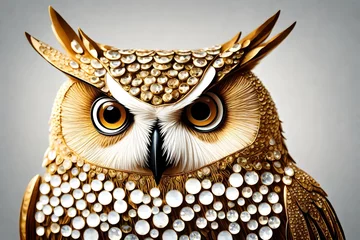 Fototapete Rund golden owl with white gems © Naila
