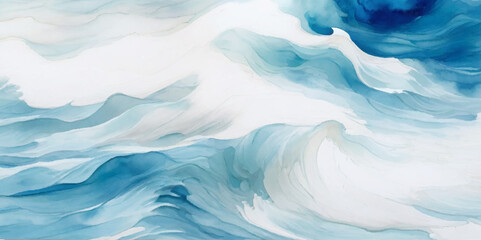 Obraz premium Vector ocean watercolor soft blue and white wavey curve line background. Blue water ocean sea wave seamless background.