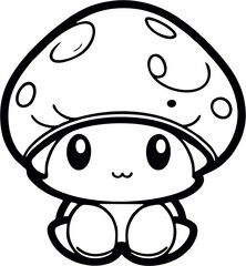 Obraz premium cartoon kawaii mushroom 001 monochrome