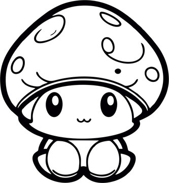 cartoon kawaii mushroom 001 monochrome