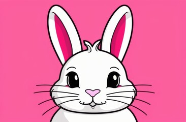 Fototapeta premium White cute baby rabbit standing on pink background