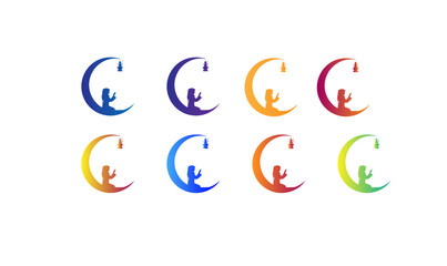 colorful symbol of pray women, gradient color pray icon of women, Ramadan logo icons,