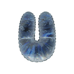 3D Helium Balloon Letter U with Flower texture on rainbow colored blue glass