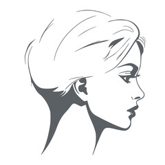 Young woman face side view in low key style. Elegant silhouette of a female head.