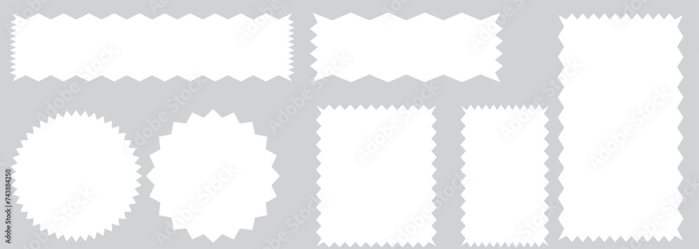 Poster zig zag edge rectangle shape collection. jagged rectangular elements set. black graphic design eleme