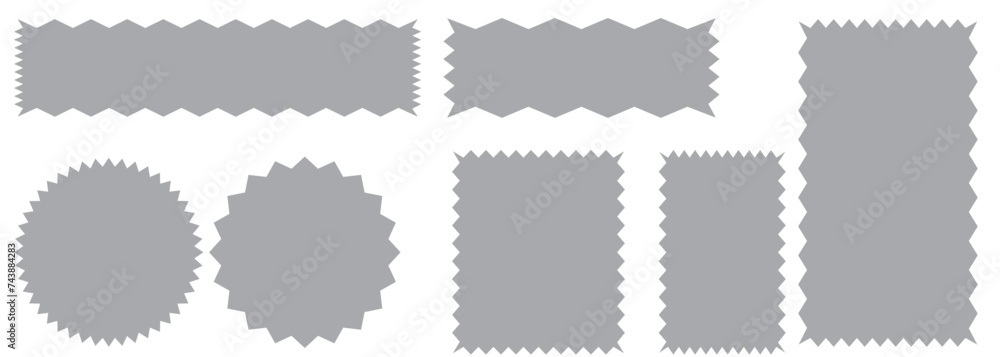 Poster zig zag edge rectangle shape collection. jagged rectangular elements set. black graphic design eleme