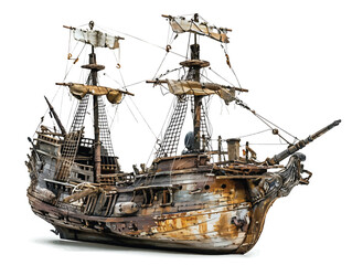vector of ancient pirate ship on white background - obrazy, fototapety, plakaty