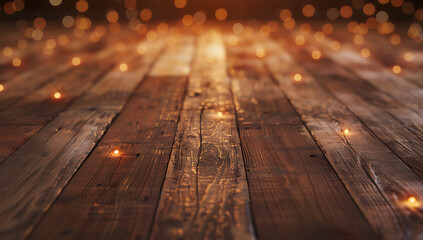 Fototapeta premium a wooden floor with lights on it in the style of boke