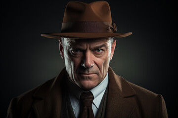 Old fashioned detective or mafia man woman in retro style hat Generative AI picture portrait