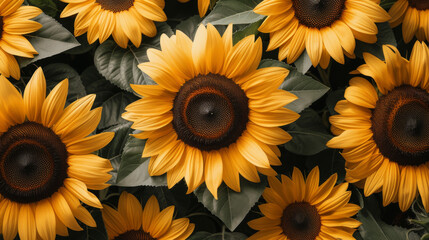 dried Yellow Sunflowers With Green Leaves