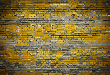 a yellow brick wall background and picture in the sty