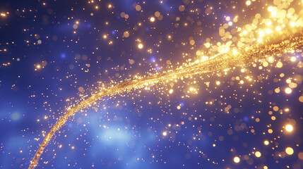 Holiday background. A gold sparkler emits a radiant glow, casting a blurred effect against a deep blue backdrop.
