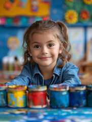 Photo d'enfant  pendant les cours d'arts plastiques dans une classe d'école primaire