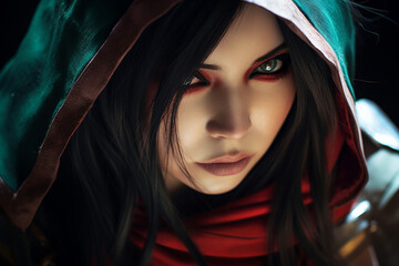 Naklejka premium Digital generative ai collage photo of woman dressed cape powerful wizard character