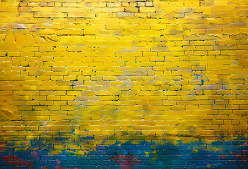 a yellow brick wall with a paint chip in the style of