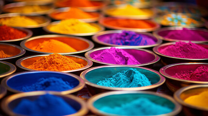 Bright colorful powder in bowls for the annual.