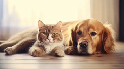 British cat and Golden Retriever.
