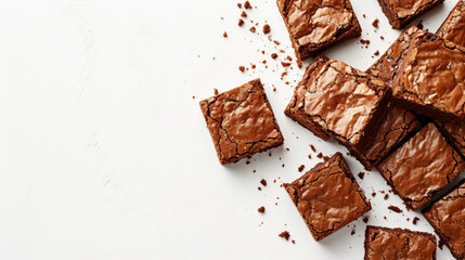 Brownies on white background with copy space.
