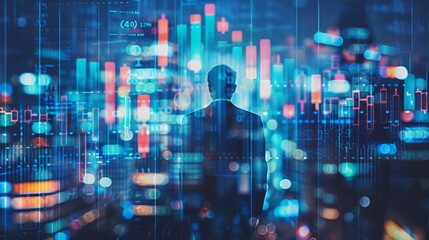 Double explosure with businesss charts and financial district of megapolis city, Double exposure of businessman cityscape and financial graph on blurred building background,