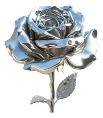 A 3D metallic rose on a white background.