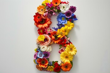 The number  of colorful flowers on a white background. Concept Visual Arts, Photography, Nature, Color Theory, Still Life