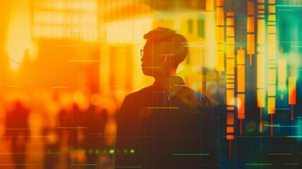 Fototapeta premium Double exposure businessman and stock market or forex graph suitable for financial investment concept.