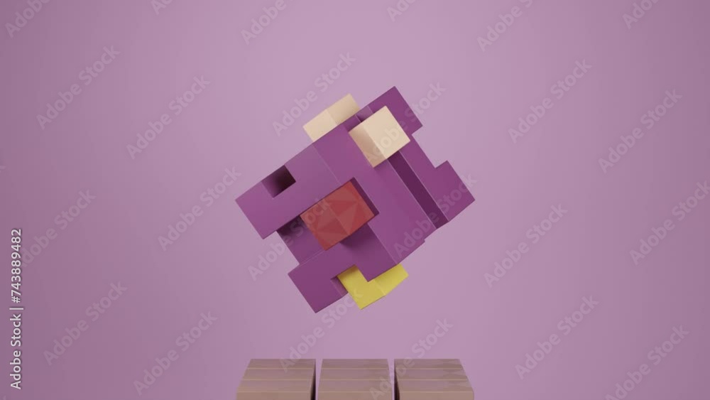 Poster dynamic geometric cubic motion: abstract 3d animation of nested cubes moving across each face