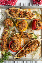 Low Carb dinner with stuffed vegetables with healthy ground meat filling