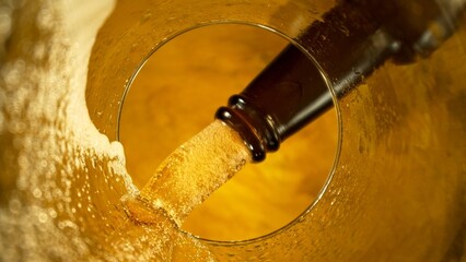 Macro Shot of Beer Pouring into Glass. - 743890258