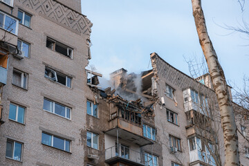 An attack drone (shahed) hit the roof of a house. Rocket attack on a residential building in the...