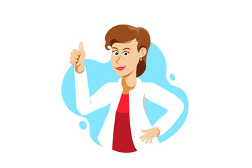 Good job thumbs up, Cartoon businesswoman smiling on isolated background, Vector illustration.